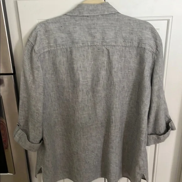 James Perse Black and White Striped Linen Button Down - Picture 2 of 8